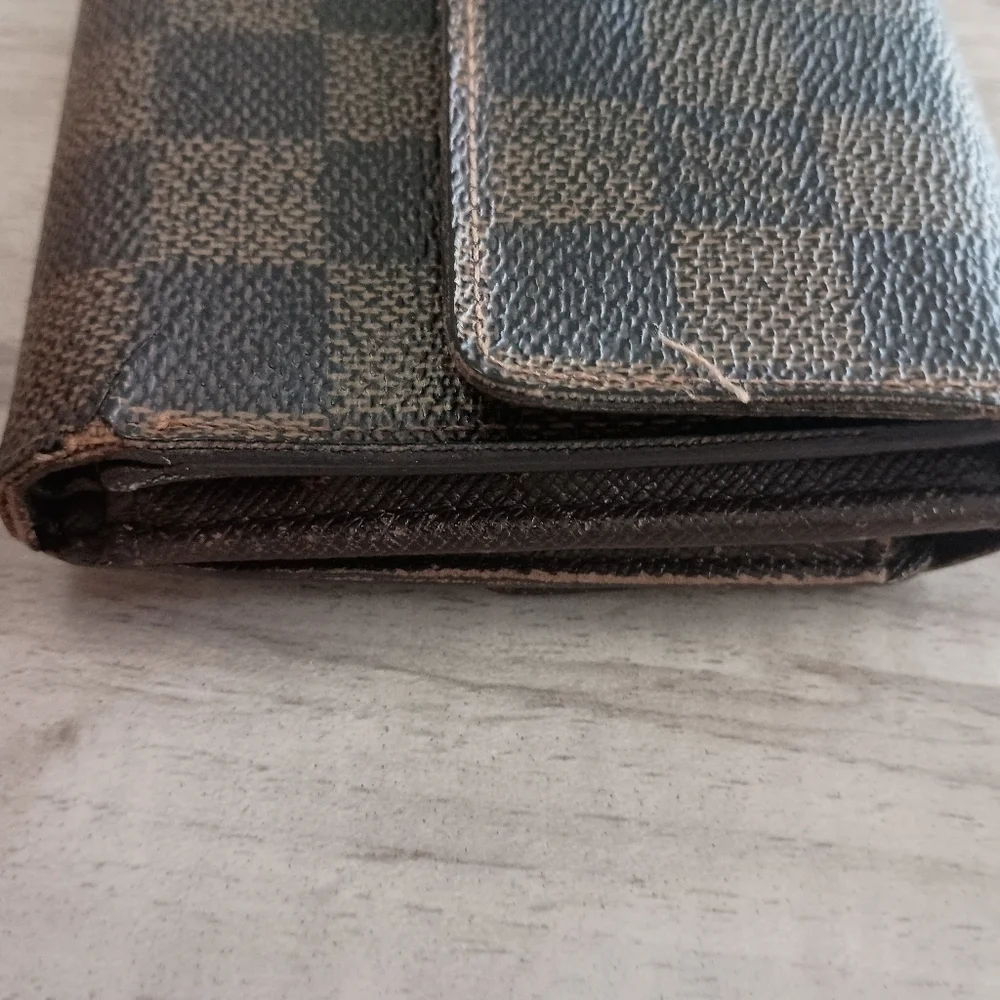 LOUIS VUITTON LV Vintage Damier Check Leather Wallet Brown Medium Trifold Elise